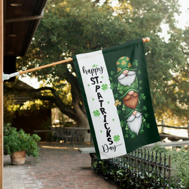 Three Green Gnomes St. Patrick’s Day Design House Flag (In SItu)
