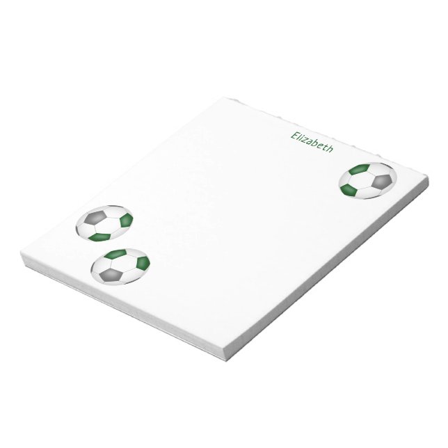 three green gray soccer balls personalized notepad (Rotated)