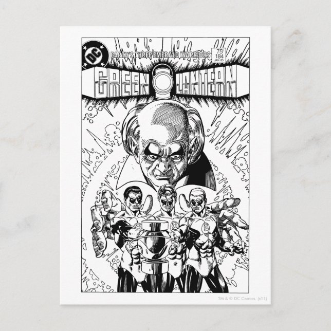 Three Green Lanterns Comic Cover, Black and White Postcard (Front)
