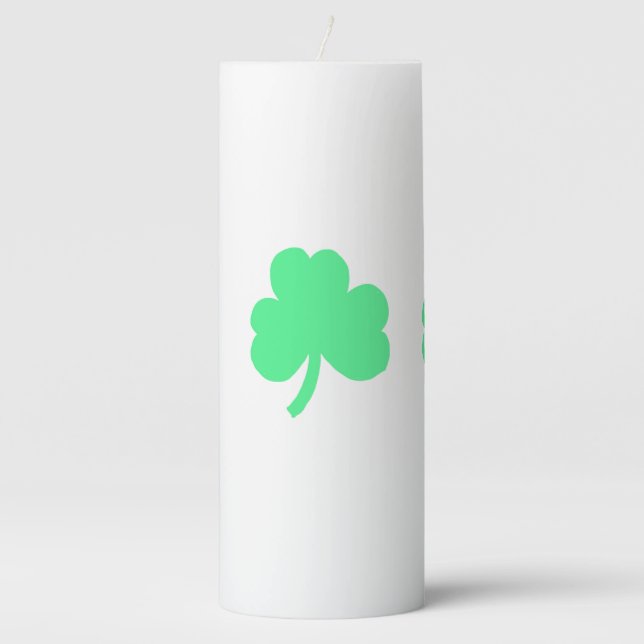 Three Green Shamrock Trinity Pillar Candle (Front)