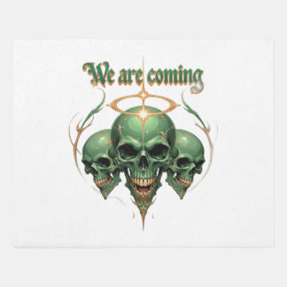 Three Green Skulls with Golden Halo and Fierce Exp Outdoor Rug