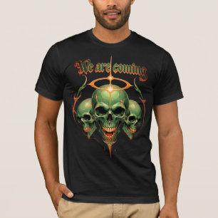 Three Green Skulls with Golden Halo and Fierce Exp T-Shirt