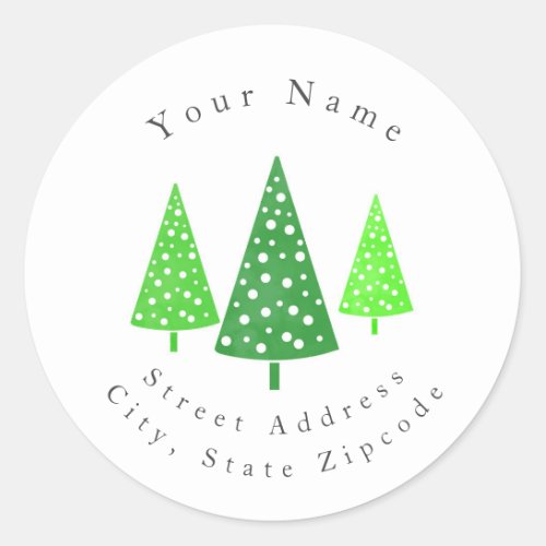 Three Green Watercolor Polka Dot Trees Labels