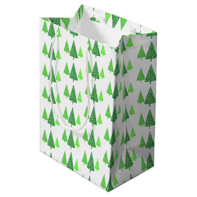Three Green Watercolor Polka Dot Trees  Medium Gift Bag (Back Angled)