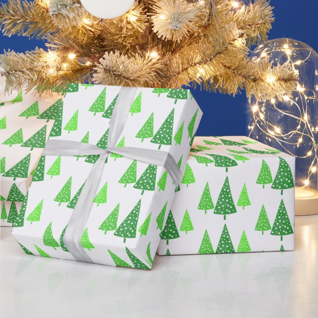 Three Green Watercolor Polka Dot Trees Wrapping Paper (Holidays)