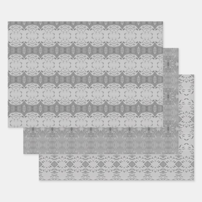 Three  Grey Patterned Sheet Fancy Gift Wrap (Set)