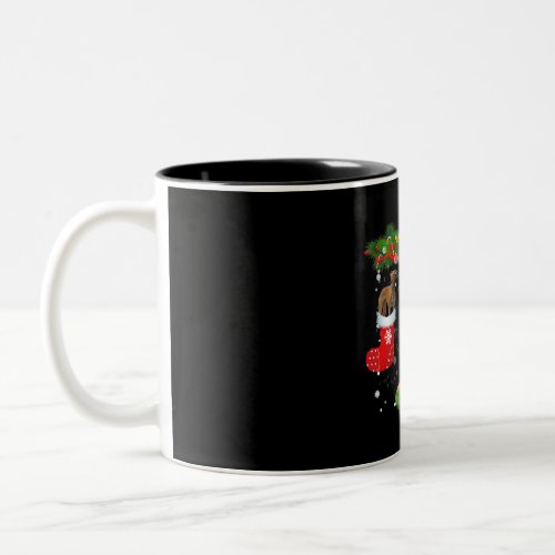 Three Greyhound Dog In Sock Christmas Santa Two_Tone Coffee Mug