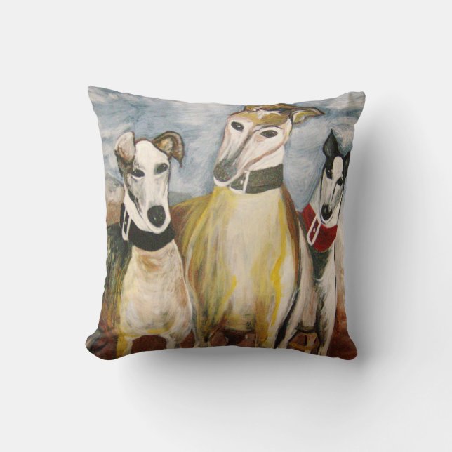 Three Greyhounds Throw Pillow (Front)