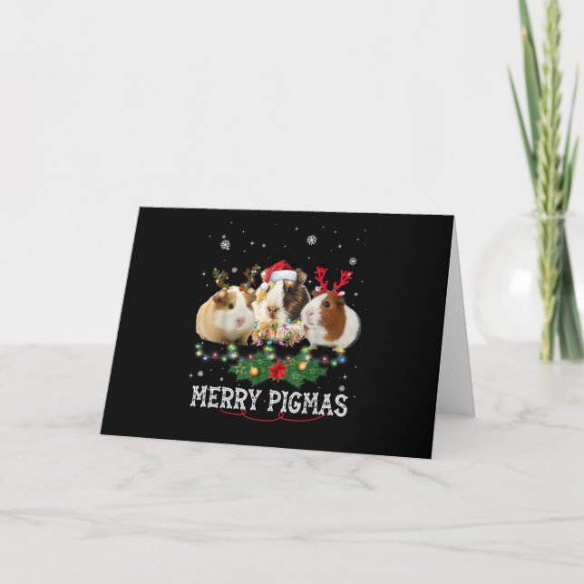 Three Guinea Pig Christmas Lights Santa Hat Card (Front)