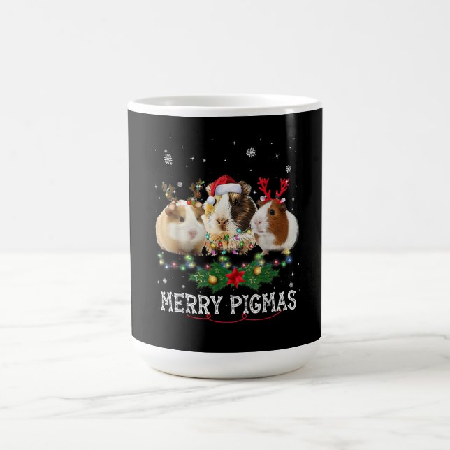 Three Guinea Pig Christmas Lights Santa Hat Coffee Mug (Center)