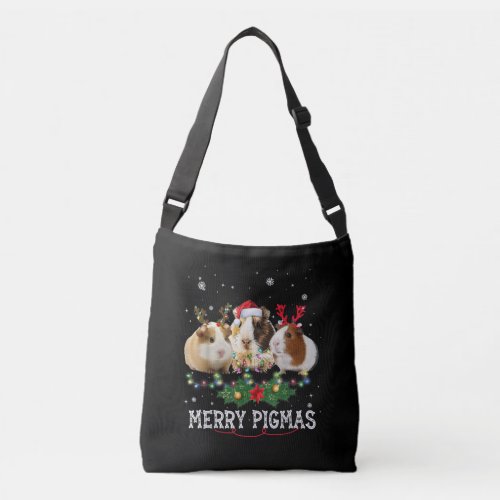 Three Guinea Pig Christmas Lights Santa Hat Crossbody Bag