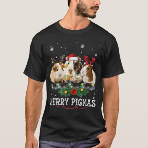 Three Guinea Pig Christmas Lights Santa Hat Elf Gi T_Shirt