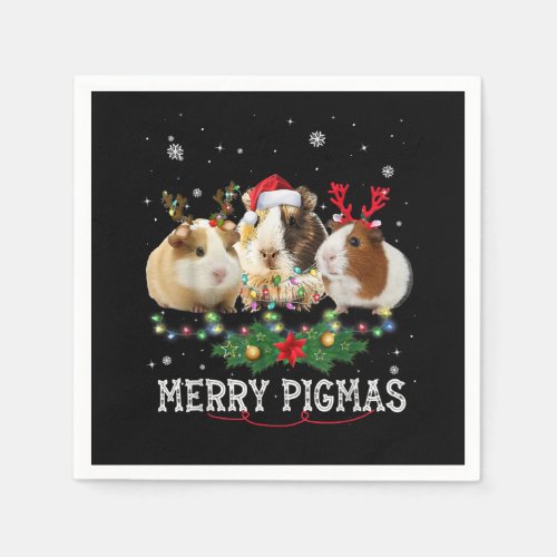 Three Guinea Pig Christmas Lights Santa Hat Napkins