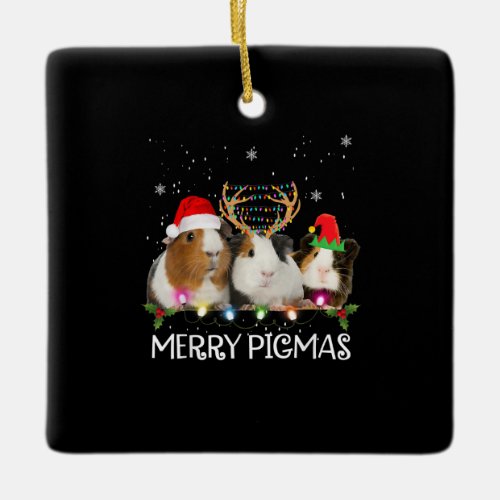 Three Guinea Pig Christmas Lights Santa Hat Xmas Ceramic Ornament
