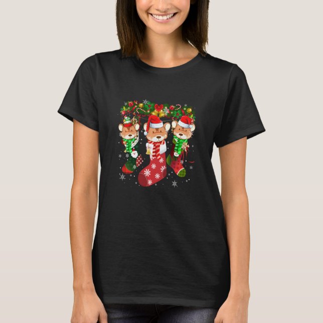 Three Guinea Pig In Sock Christmas Santa Hat Lover T-Shirt (Front)
