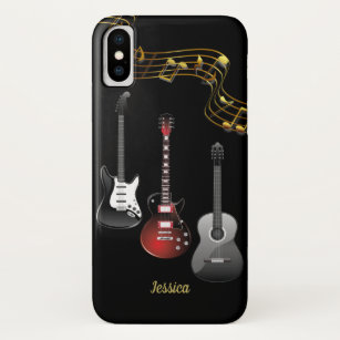 Three Guitars and Music Notes, Name iPhone X Case