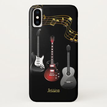 Three Guitars And Music Notes  Name Iphone X Case by phonecasesstore at Zazzle