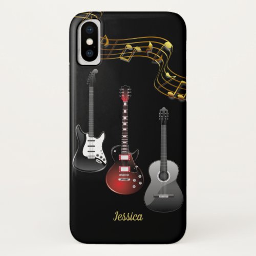 Three Guitars and Music Notes Name iPhone X Case