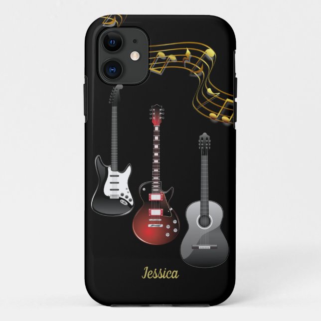 Three Guitars and Music Notes, Name Case-Mate iPhone Case (Back)