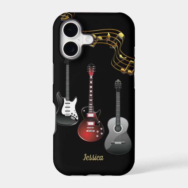 Three Guitars and Music Notes, Name Iphone Case (Back)