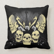 Three Guitars and Skulls Pillow throwpillow