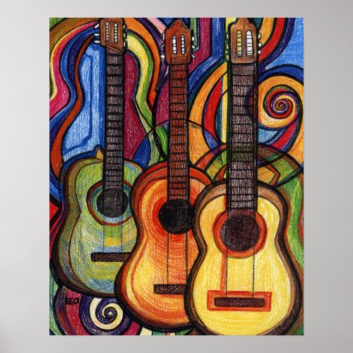 Three Guitars Poster