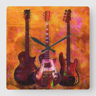 Three Guitars Square Wall Clock
