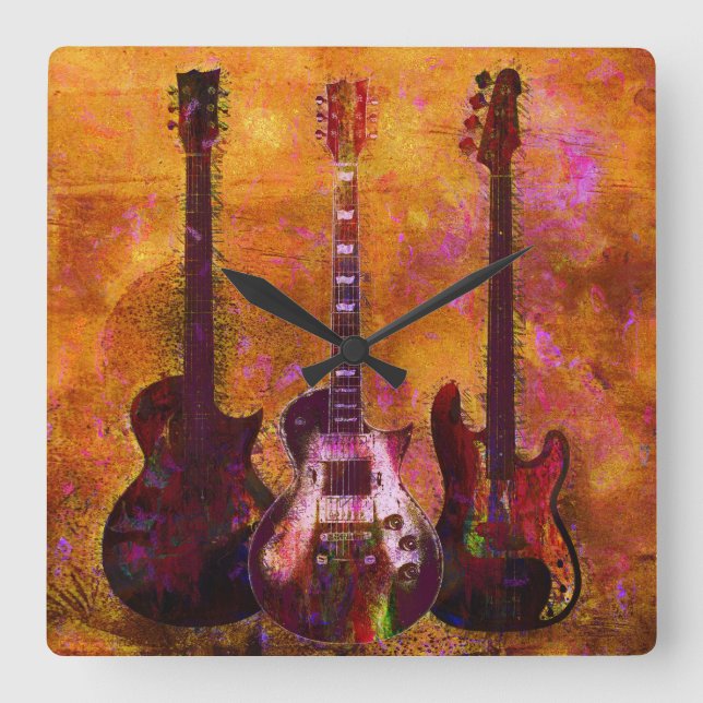 Three Guitars Square Wall Clock (Front)