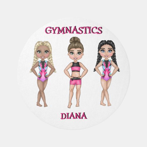 Three Gymnastics Girls on a White Round Rug 