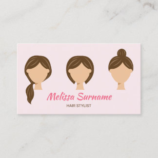 Three Hair Styles Illustration Girly Pink Business Card