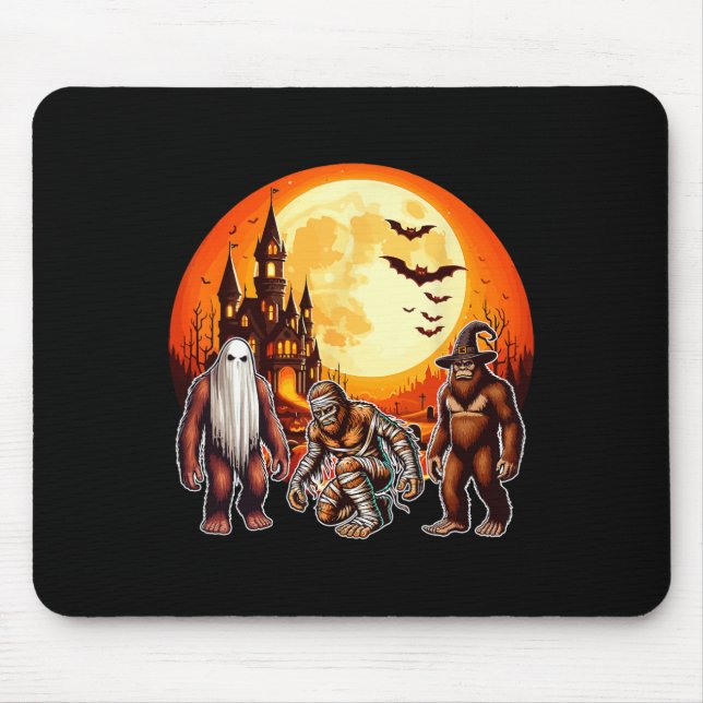 Three Halloween Bigfoots Horror Boo Ghost Witch Mu Mouse Pad (Front)