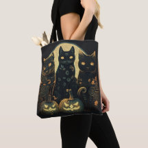 Three Halloween Cat Tote Bag, Cat Tote Bag