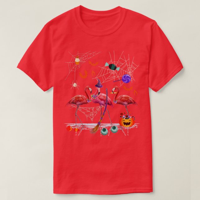 Three Halloween Flamingos Floral Candy Basket Pump T-Shirt (Design Front)