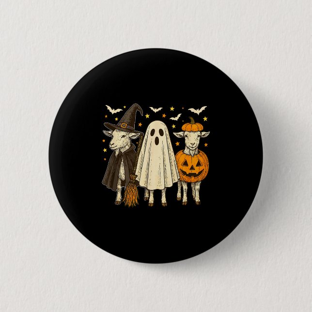 Three Halloween Goats Cosplay Witch Boo Carved Pum Button (Front)