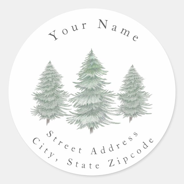 'Three Hand Drawn Evergreen Trees' Labels (Front)