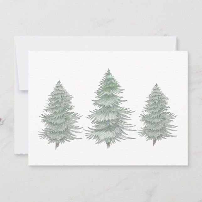 Three Hand Drawn Evergreen Trees    Note Card (Front)