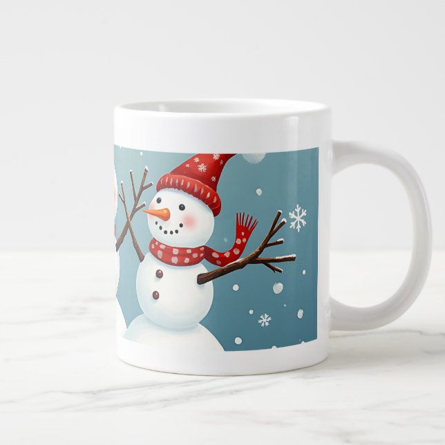 Three happy Christmas snowmen Giant Coffee Mug (Right)