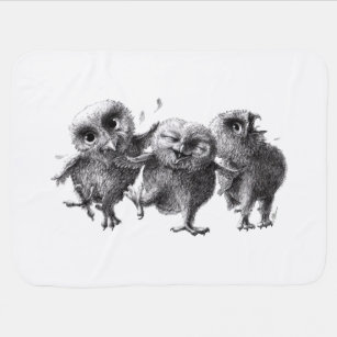 Three Happy Crazy Owls Baby Blanket