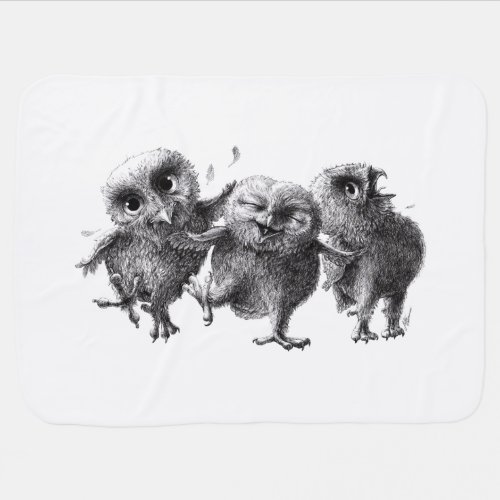 Three Happy Crazy Owls Baby Blanket