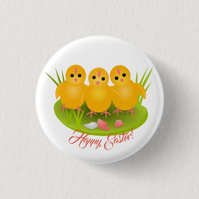 Three Happy Easter yellow chickens Button (Front)