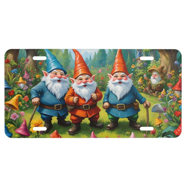 THREE HAPPY GARDEN GNOMES LICENSE PLATE (Front)