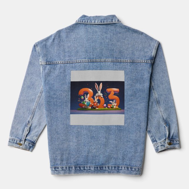 Three Happy Hares Holding Number 3 Denim Jacket (Back)