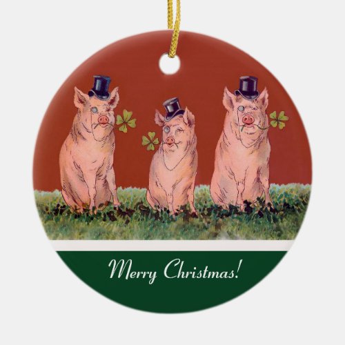 Three Happy Pigs  _ Funny Christmas Ornament