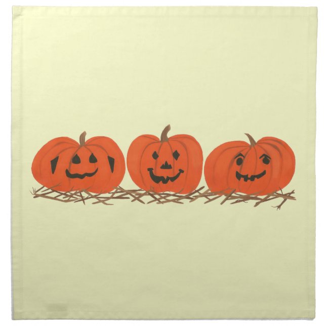 Three Happy Pumpkins in Hay Halloween Napkins (Front)