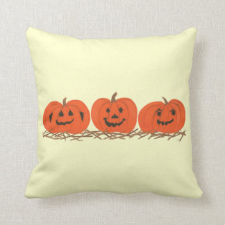 Three Happy Pumpkins in Hay Halloween Pillow