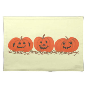 Three Happy Pumpkins in Hay Halloween Placemats