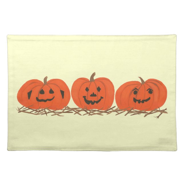 Three Happy Pumpkins in Hay Halloween Placemats (Front)