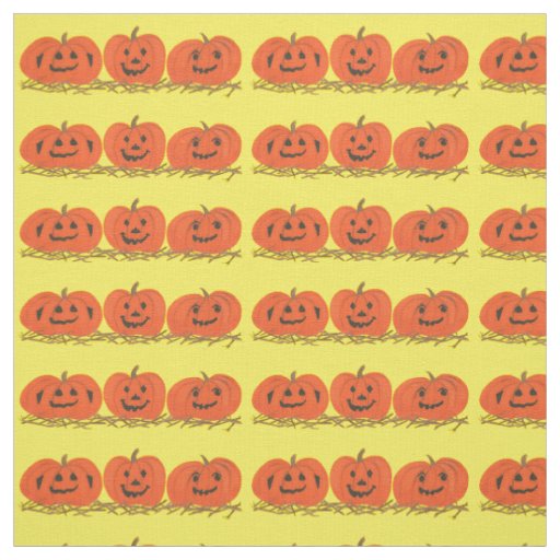 Three Happy Smiling Pumpkins Halloween Fabric