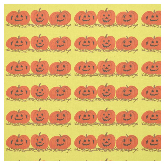 Three Happy Smiling Pumpkins Halloween Fabric (Swatch)
