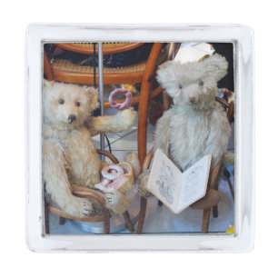 Three Happy Teddy Bears Silver Finish Lapel Pin